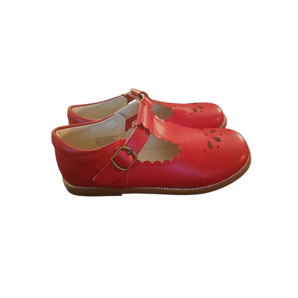 FELIX & FLORA Red Mary Jane Shoes Adjustable Strap Closure Soft Leather Size 3